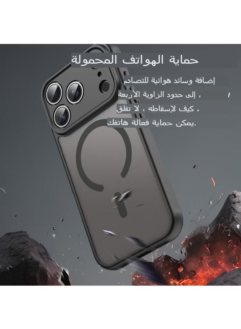 Reema iPhone 17 Pro Case Compatible with MagSafe, Semi-Transparent Frosted Matte Back [Smoke Black], Anti-Fingerprint & Never Yellow, Shockproof Slim Cover - Black - Image 4